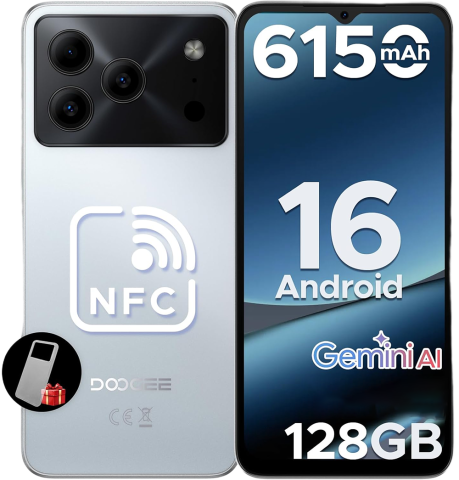 Doogee - Telefon Doogee Note 56 Pro White, 4G, Dual SIM, 6.56" IPS 90Hz, Octa-Core, 4GB RAM, 128GB, NFC, 6150mAh, Android 16