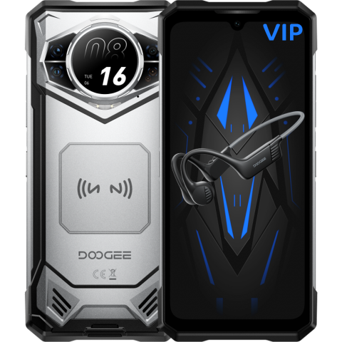 Doogee - Telefon rezistent Doogee S200 VIP Silver, 5G, Dual Display 6.58' IPS 120Hz + 1.32' AMOLED, 256GB, 10100mAh, IP68/IP69K, Android 16 + Casti Sport BoneBeat Run