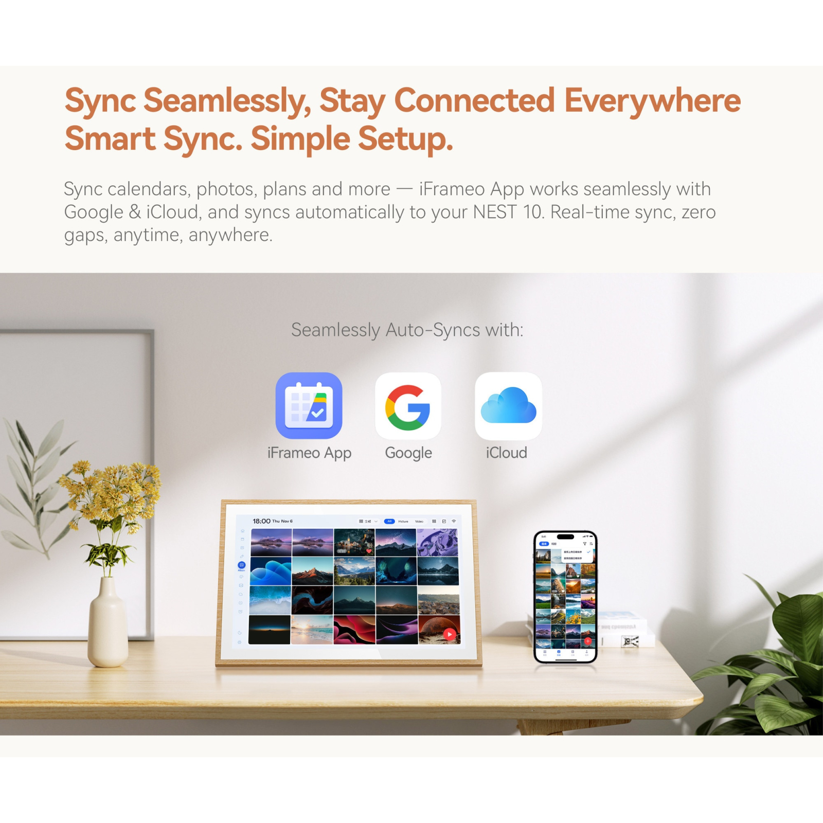 Hub familial inteligent Blackview NEST 10, Wi-Fi 6, 10.1" Touchscreen HD+, Quad-Core, 2GB RAM, 32GB, Rama Foto, Smart Calendar, Sincronizare Google / iCloud / iFrameo, MicroSD, Difuzor, Lemn Natural [4]