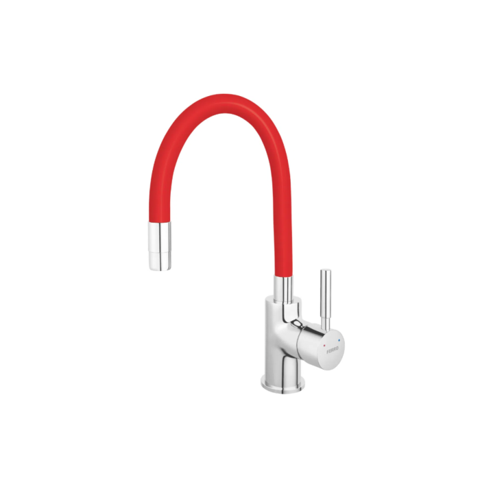 BATERIE BUCĂTĂRIE CU PIPĂ FLEXIBILĂ FERRO ZUMBA, ROȘU/CROM [2]