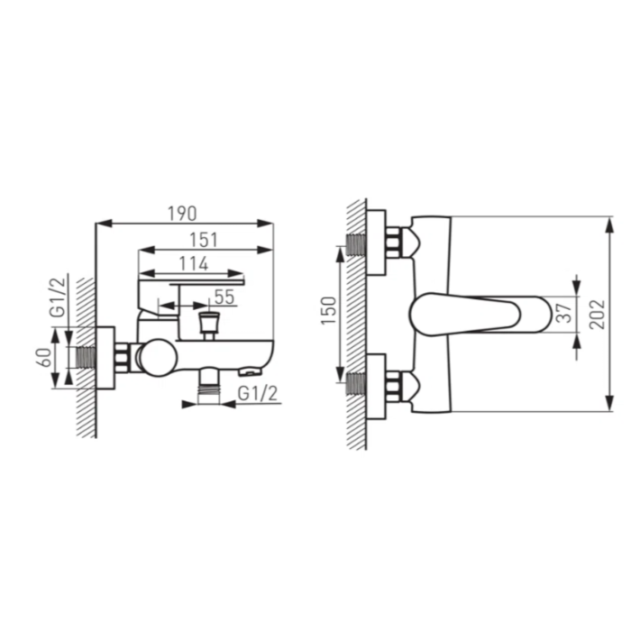 BATERIE PERETE CADĂ-DUȘ FERRO ALGEO BLACK, NEGRU MAT, BAG1BL [3]