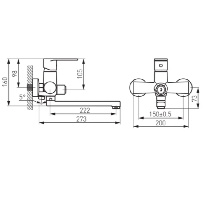 BATERIE PERETE CADĂ-DUȘ FERRO ALGEO CU PIPĂ PIVOTANTĂ 22.2 CM, BAG3A [2]