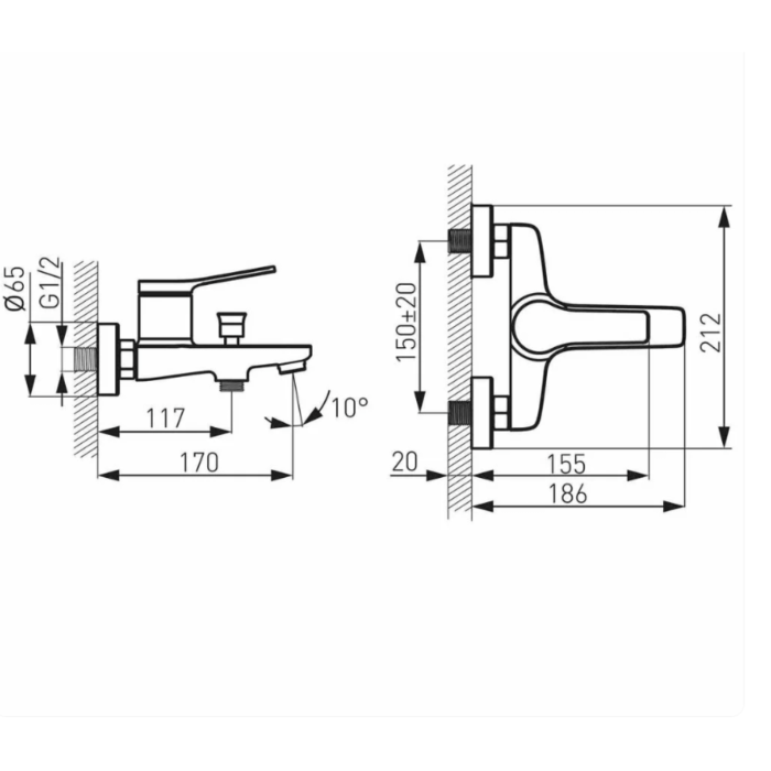 BATERIE PERETE CADĂ-DUȘ FERRO STRATOS BSC1, MONOCOMANDĂ, CROM [2]