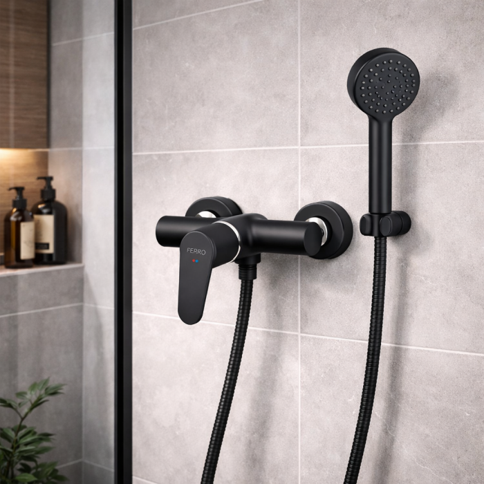 BATERIE PERETE DUȘ FERRO ALGEO BLACK, NEGRU MAT, BAG7BL [4]