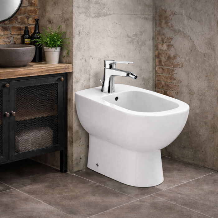 BATERIE STATIVĂ BIDEU FERRO ALGEO SQUARE BAQ6, MONOCOMANDĂ, CROM [2]