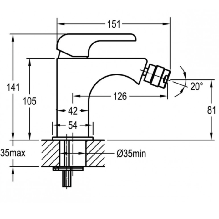 BATERIE STATIVĂ BIDEU FERRO NOBLESS EDGE, MONOCOMANDĂ, CROM [3]