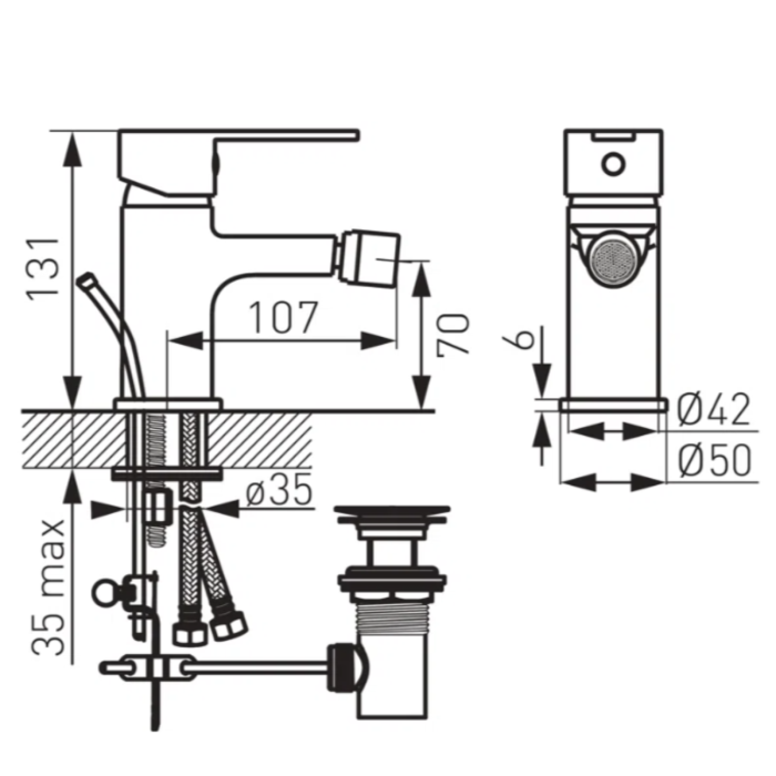 BATERIE STATIVĂ BIDEU FERRO SAVIO BSV6, MONOCOMANDĂ, CU VENTIL INCLUS, CROM [3]