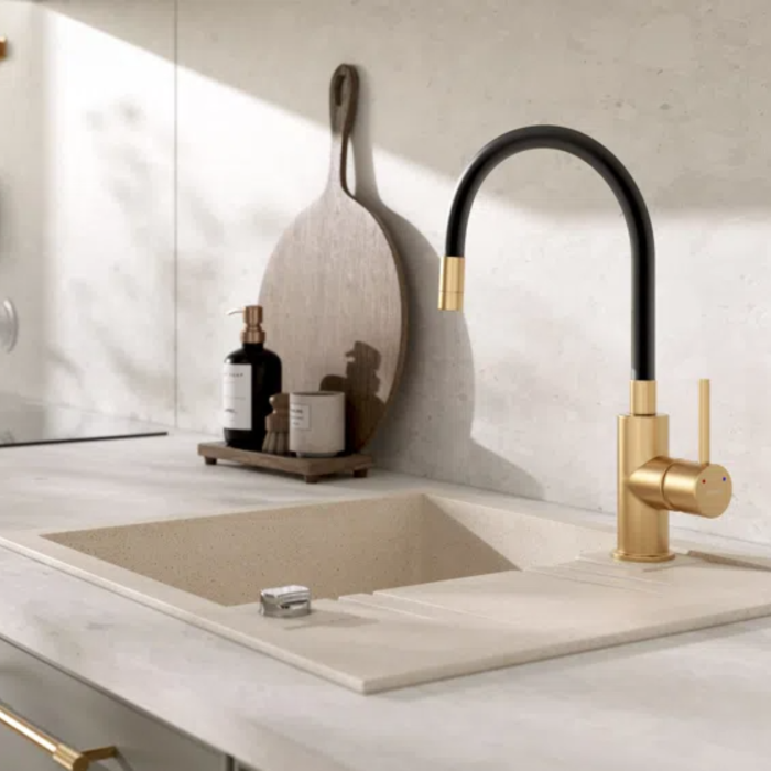 BATERIE STATIVĂ BUCĂTĂRIE FERRO ZUMBA BZA4G, PIPĂ FLEXIBILĂ, NEGRU/AURIU [4]