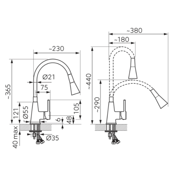 BATERIE STATIVĂ BUCĂTĂRIE FERRO ZUMBA BZA4P, PIPĂ FLEXIBILĂ, BEJ/CROM [4]