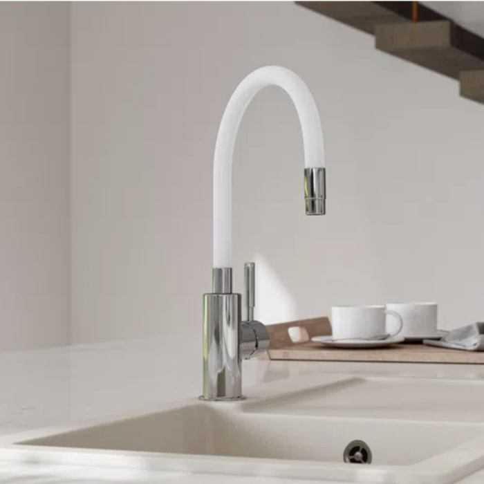 BATERIE STATIVĂ BUCĂTĂRIE FERRO ZUMBA BZA4W, PIPĂ FLEXIBILĂ, ALB/CROM [2]