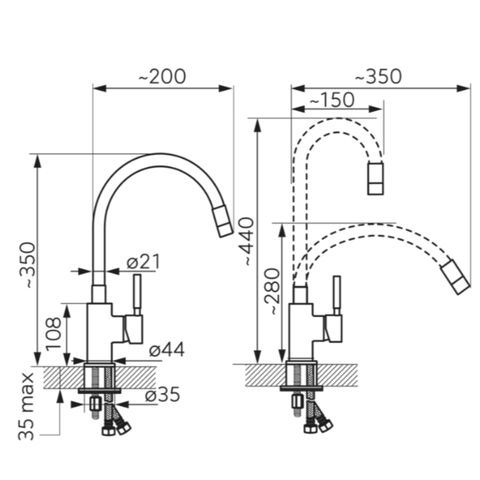 BATERIE STATIVĂ BUCĂTĂRIE FERRO ZUMBA BZA4W, PIPĂ FLEXIBILĂ, ALB/CROM [3]
