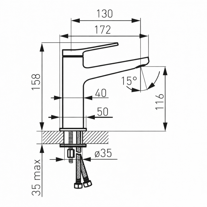 BATERIE STATIVĂ LAVOAR FERRO STRATOS BSC2, MONOCOMANDĂ, CU VENTIL INCLUS, CROM [3]