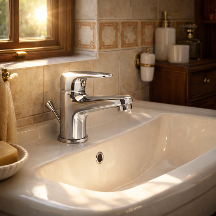 Baterie Stativă Lavoar Ferro Vasto BVA2, Monocomandă, cu Ventil inclus, Crom [2]