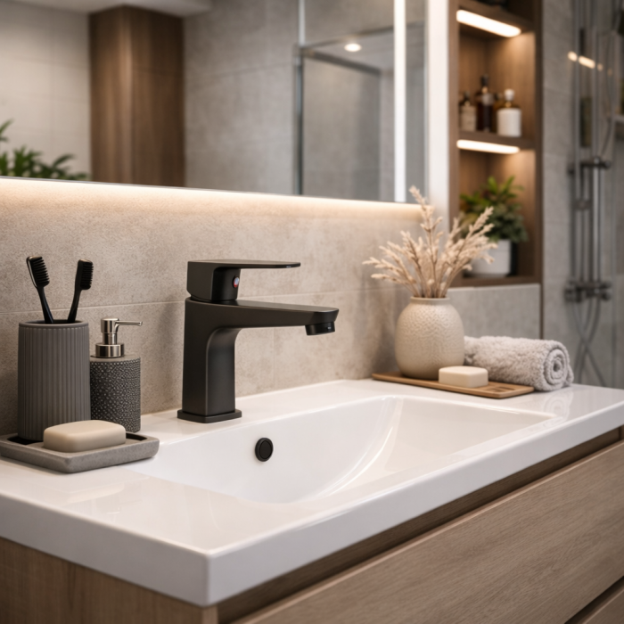 Baterie Stativă Lavoar Ferro Vitto BVI2VLGM, Monocomandă, cu Ventil inclus, Gunmetal [2]