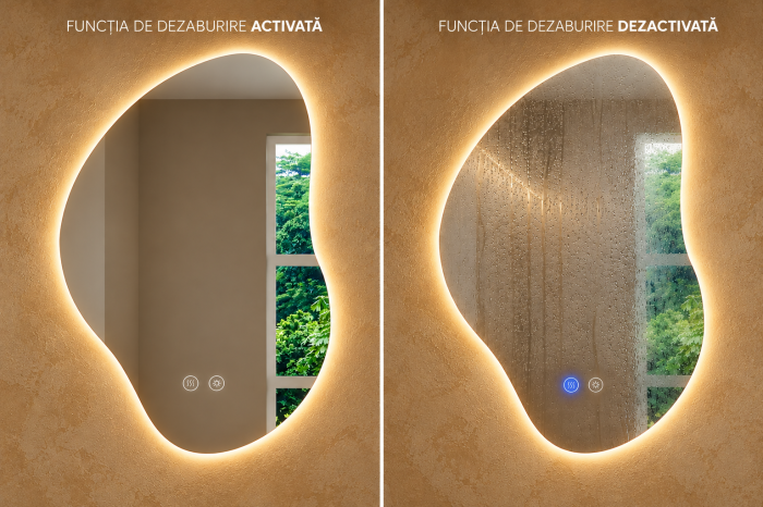 OGLINDĂ BAIE ASIMETRICĂ CU LED MODEL 09, 50x77 / 60x93 / 70x108 CM, DEZABURIRE ȘI 3 CULORI DE LUMINĂ [2]