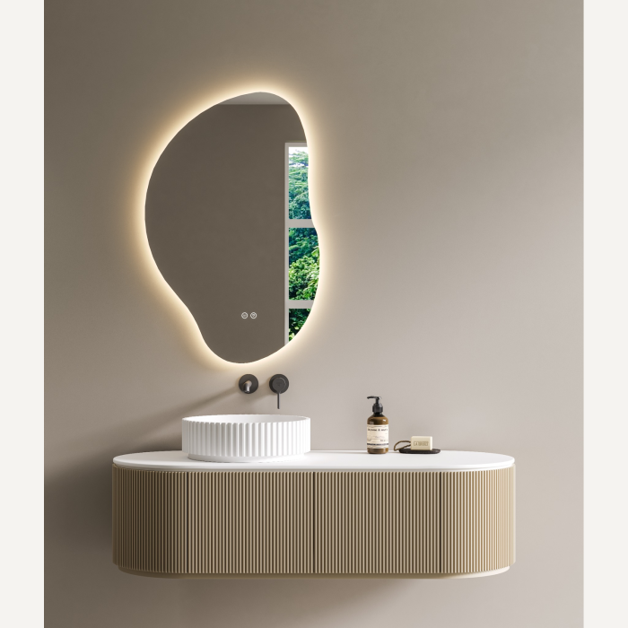 OGLINDĂ BAIE ASIMETRICĂ CU LED MODEL 09, 50x77 / 60x93 / 70x108 CM, DEZABURIRE ȘI 3 CULORI DE LUMINĂ [4]
