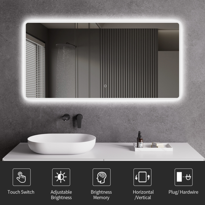 OGLINDĂ BAIE CU ILUMINARE LED 90X70 CM, SENZOR TACTIL, DEZABURIRE ȘI LUMINĂ REGLABILĂ [4]