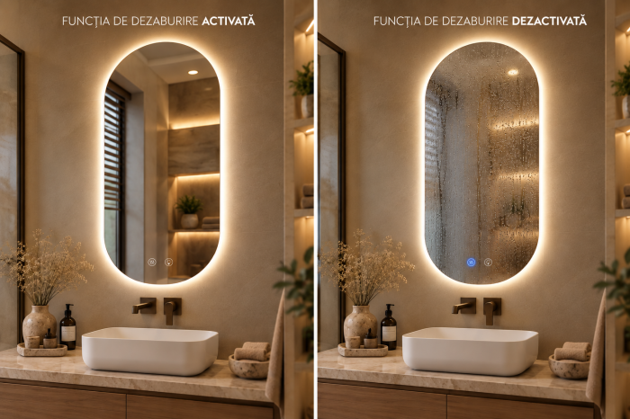 OGLINDĂ BAIE OVALĂ CU LED MODEL 07, 40x80 CM CU DEZABURIRE ȘI 3 CULORI DE LUMINĂ [4]