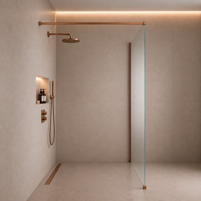 PARAVAN DUȘ WALK-IN 120x200 CM, STICLĂ SECURIZATĂ STRIATĂ (RIFLATĂ) 8 MM, BRONZ PERIAT [2]