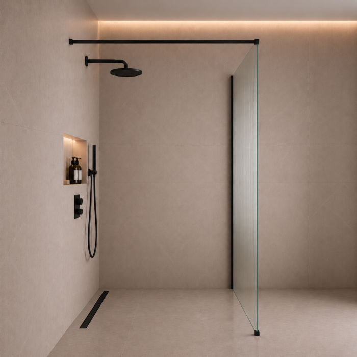 PARAVAN DUȘ WALK-IN 120x200 CM, STICLĂ SECURIZATĂ STRIATĂ (RIFLATĂ) 8 MM, NEGRU MAT [5]