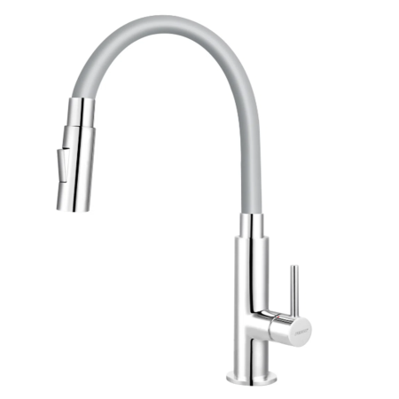 BATERIE BUCĂTĂRIE CU PIPĂ FLEXIBILĂ FERRO ZUMBA SLIM, GRI/CROM [1]