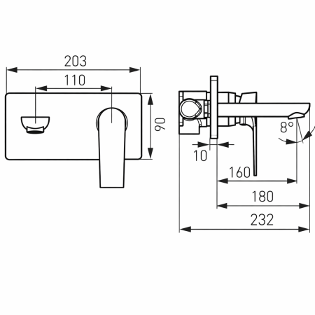 BATERIE ÎNCASTRATĂ LAVOAR FERRO ALGEO SQUARE BAQ3PA18, PIPĂ 18 CM, CROM [2]