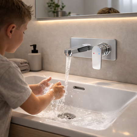 BATERIE ÎNCASTRATĂ LAVOAR FERRO ALGEO SQUARE BAQ3PA18, PIPĂ 18 CM, CROM [1]