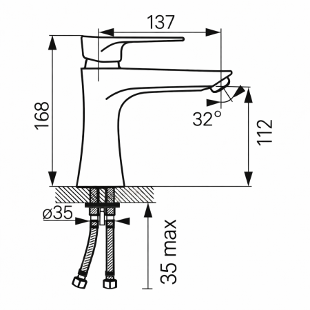 Baterie Lavoar Ferro Algeo Square BAQ2, Monocomandă, cu Ventil inclus, Crom [3]