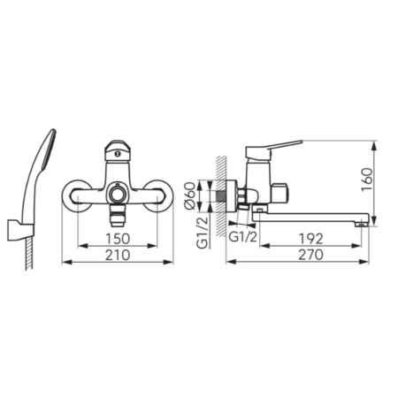 BATERIE PERETE CADĂ-DUȘ CU ACCESORII FERRO ISSO, CROM, BIS33A [1]