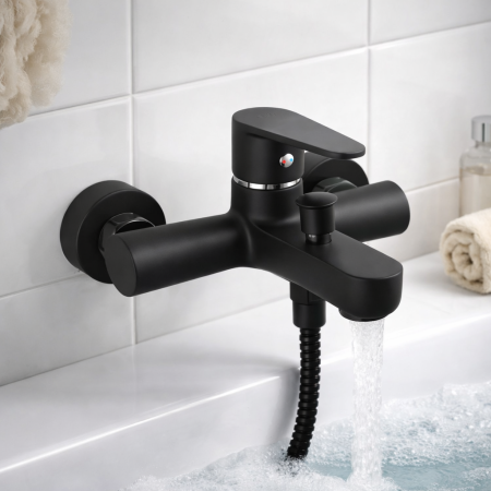 Baterie cadă - duș - BATERIE PERETE CADĂ-DUȘ FERRO ALGEO BLACK, NEGRU MAT, BAG1BL