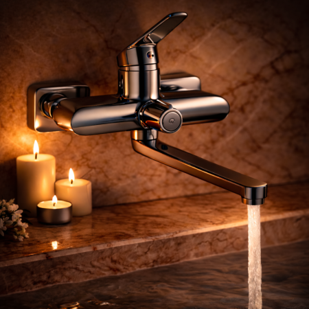 BATERIE PERETE CADĂ-DUȘ FERRO ALGEO SQUARE BAQ3A, PIPĂ PIVOTANTĂ, CROM [0]