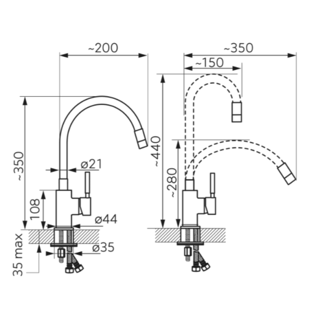 BATERIE STATIVĂ BUCĂTĂRIE FERRO ZUMBA BZA4B, PIPĂ FLEXIBILĂ, NEGRU/CROM [2]
