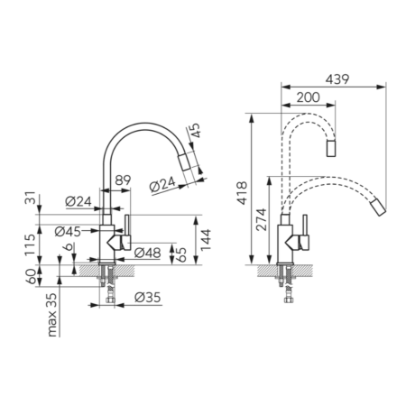 BATERIE STATIVĂ BUCĂTĂRIE FERRO ZUMBA BZA4BSS, PIPĂ FLEXIBILĂ, INOX/CROM [2]