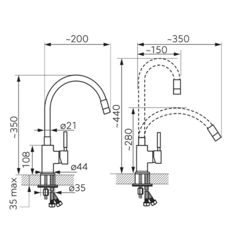 BATERIE BUCĂTĂRIE CU PIPĂ FLEXIBILĂ FERRO ZUMBA, GUNMETAL [1]