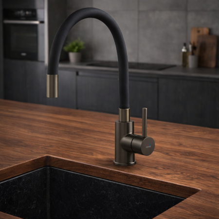 Baterii bucătărie - BATERIE BUCĂTĂRIE CU PIPĂ FLEXIBILĂ FERRO ZUMBA, GUNMETAL