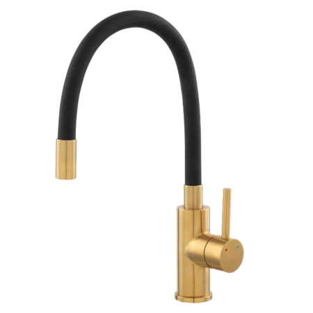 BATERIE STATIVĂ BUCĂTĂRIE FERRO ZUMBA BZA4G, PIPĂ FLEXIBILĂ, NEGRU/AURIU [1]