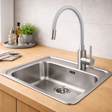 BATERIE STATIVĂ BUCĂTĂRIE FERRO ZUMBA BZA4SSS, PIPĂ FLEXIBILĂ, ARGINTIU /CROM [1]