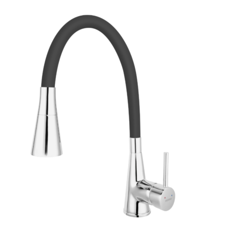 BATERIE STATIVĂ BUCĂTĂRIE FERRO ZUMBA II BZA42B, PIPĂ FLEXIBILĂ, NEGRU/CROM [1]