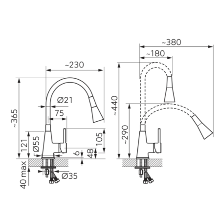 BATERIE STATIVĂ BUCĂTĂRIE FERRO ZUMBA II BZA42P, PIPĂ FLEXIBILĂ, BEJ/CROM [2]
