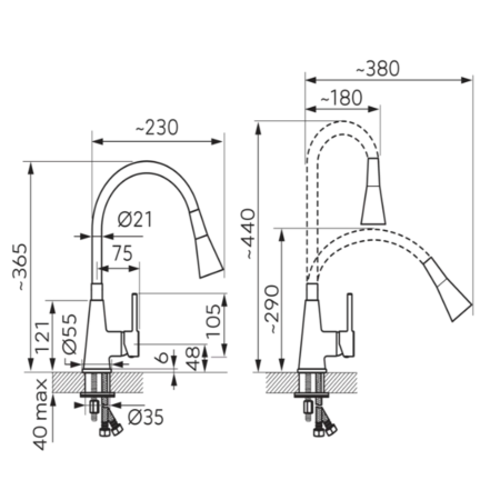 BATERIE STATIVĂ BUCĂTĂRIE FERRO ZUMBA II BZA42S, PIPĂ FLEXIBILĂ, GRI/CROM [2]