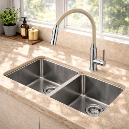 Baterii bucătărie - BATERIE BUCĂTĂRIE FERRO ZUMBA SLIM BZA43P | PIPĂ FLEXIBILĂ BEJ