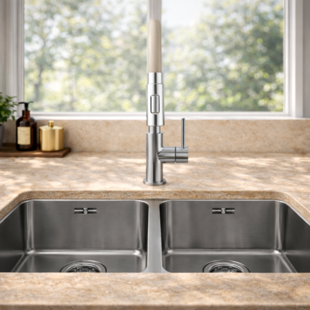 BATERIE BUCĂTĂRIE FERRO ZUMBA SLIM BZA43P | PIPĂ FLEXIBILĂ BEJ [2]