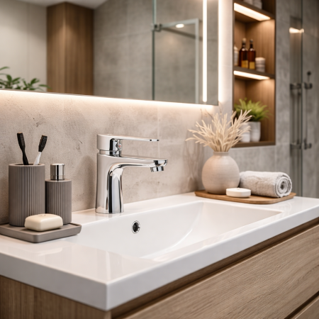 Baterie Stativă Lavoar Ferro Algeo BAG2, Monocomandă, Crom [1]