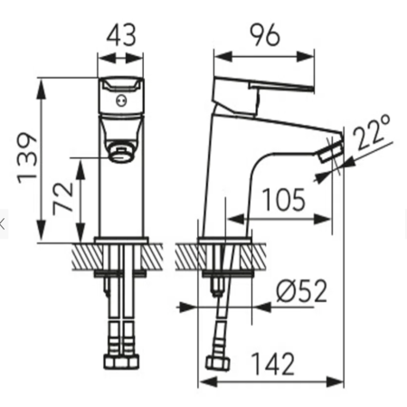 BATERIE STATIVĂ LAVOAR FERRO RITTO BLACK BTR2BL, MONOCOMANDĂ, CU VENTIL INCLUS, NEGRU MAT [2]