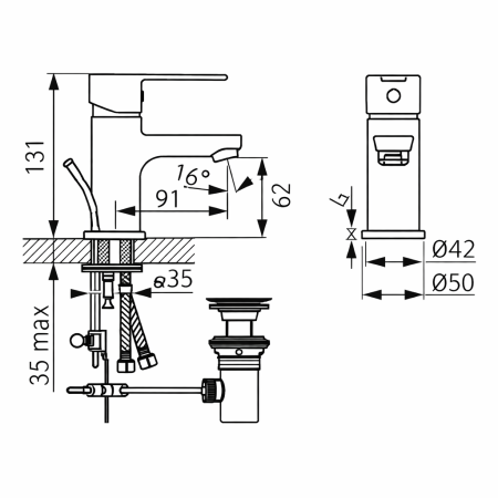 BATERIE STATIVĂ LAVOAR FERRO SAVIO BSV2, MONOCOMANDĂ, CU VENTIL INCLUS, CROM [2]