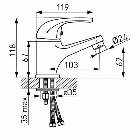 Baterie Stativă Lavoar Ferro Vasto BVA2, Monocomandă, cu Ventil inclus, Crom [2]