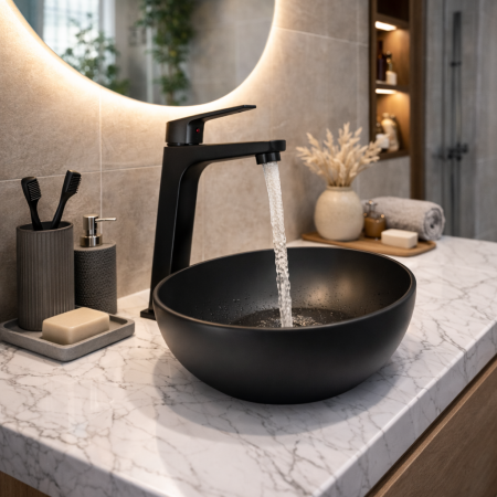 Baterie Stativă Lavoar Ferro Vitto BVI2LVLBL, Monocomandă, Negru Mat [1]