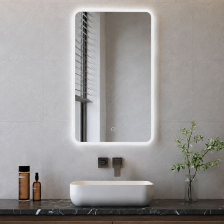 Oglindă baie cu LED - OGLINDĂ BAIE 01 CU LED SI DEZBURIRE 60x80 CM, DREPTUNGHIULARA