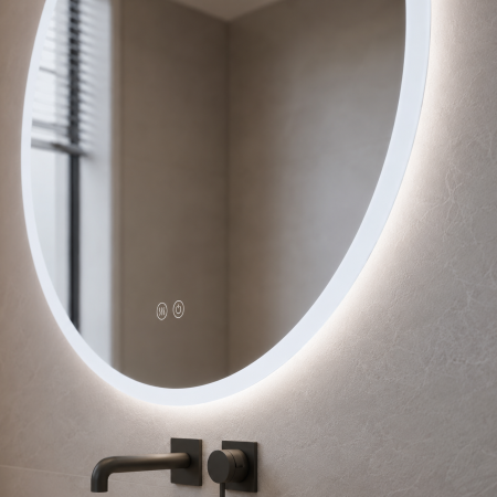 Oglindă baie cu LED - OGLINDĂ BAIE 03 CU LED, 60/80 CM, BUTON CU TOUCH, DEZABURIRE ȘI 3 CULORI DE LUMINĂ