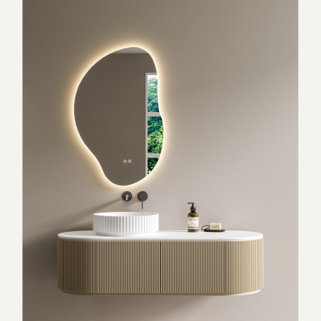 OGLINDĂ BAIE ASIMETRICĂ CU LED MODEL 09, 50x77 / 60x93 / 70x108 CM, DEZABURIRE ȘI 3 CULORI DE LUMINĂ [3]